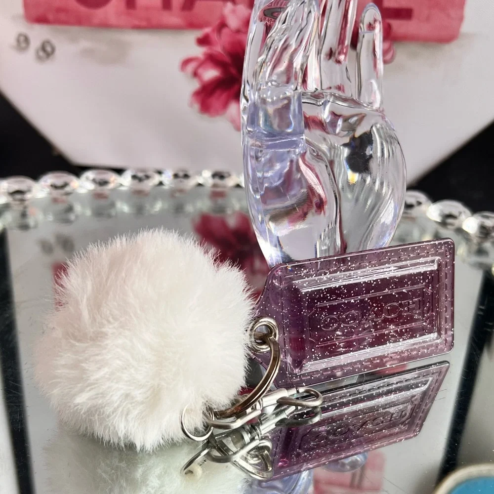 Coach Purple Glitter Key Holder with unbranded White Pom Pom